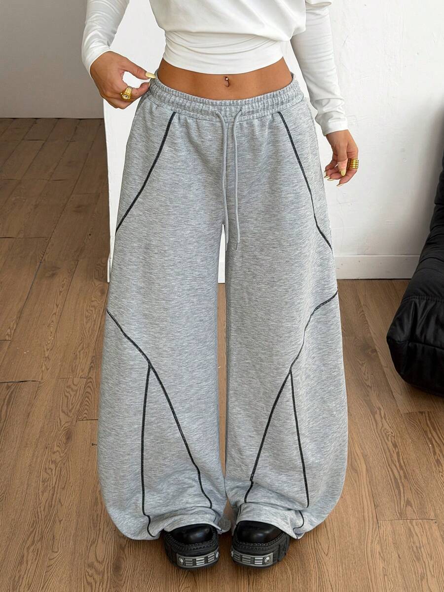Coolane Women's Winter Streetwear Basic Daily Wear Casual Homecoming Sportswear Contrast Piping Baggy Low Rise Banana Pants