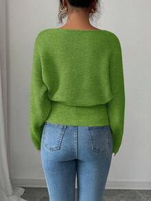 Selianne Women's New Autumn/Winter 1 Piece Design Batwing Sleeve High-End Buttoned Minimalist Everyday Knit Long Sleeve Top - Green - View 2