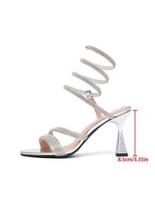 CUCCOO SZL Women's Fashionable Silver Rhinestone Ankle Strap High Heel Sandals, Suitable For Dates, Gatherings, Parties And Various Occasions - Silver - View 6