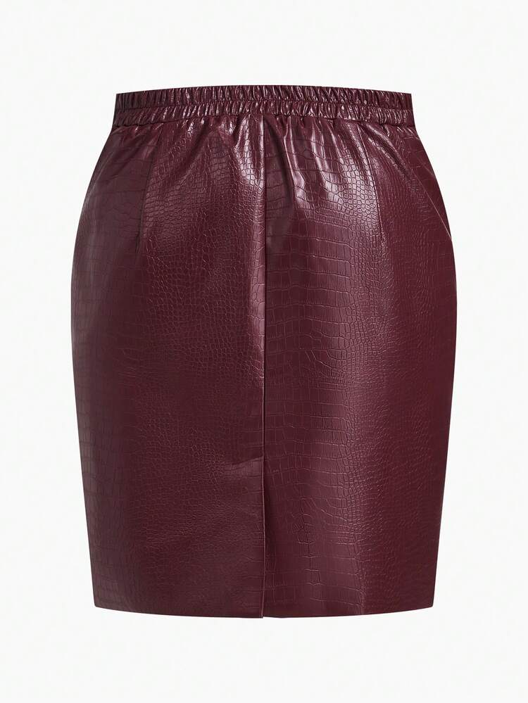 SAIA DE COURO PU COM TEXTURA ESTAMPADA DE CROCODILO PARA MULHERES PLUS SIZE ELEGANTES