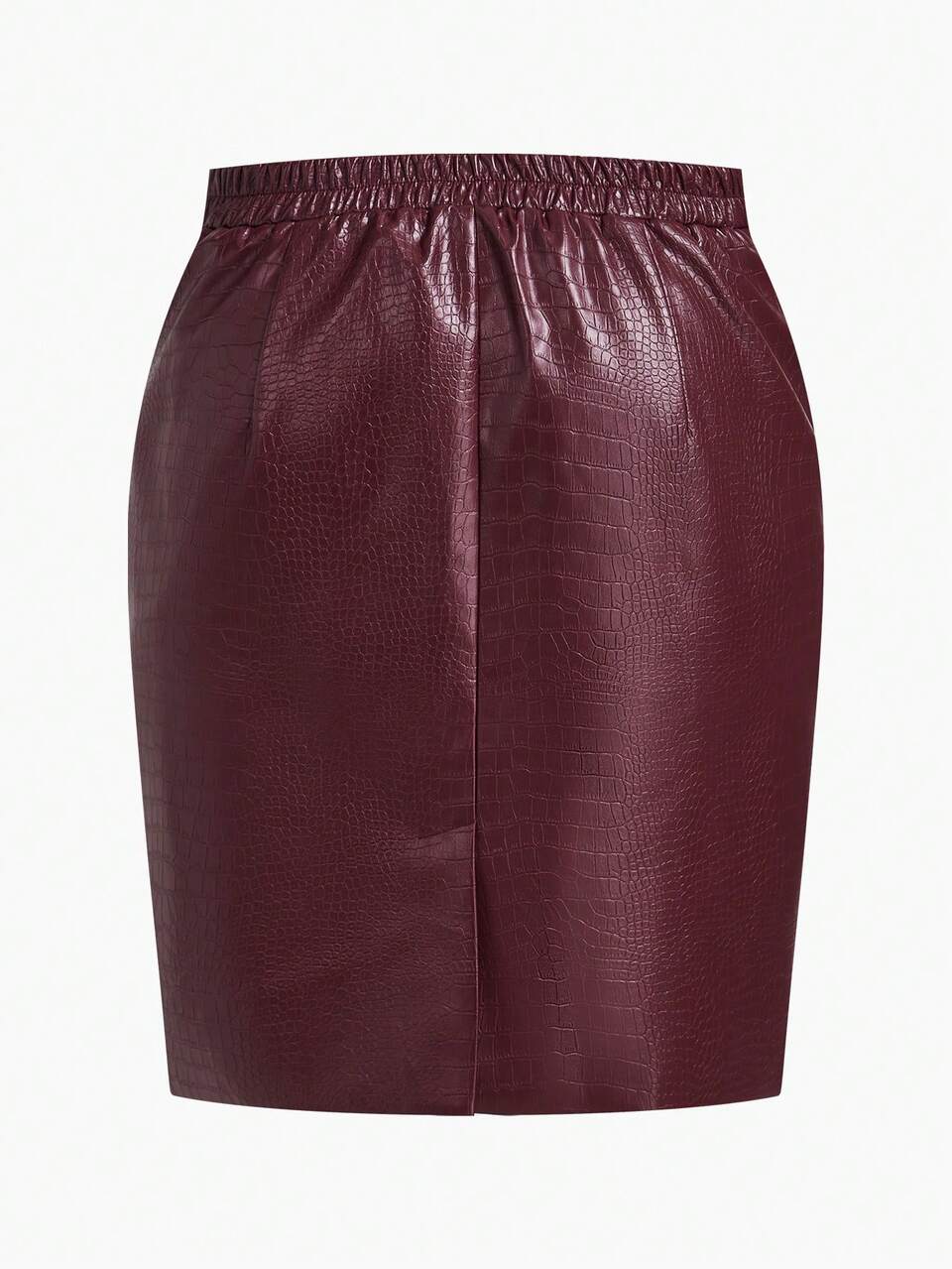 PLUS SIZE WOMEN ELEGANT TEXTURED CROCODILE EMBOSSED PU LEATHER SKIRT