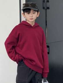 DAZY Tween Boy Casual Loose Solid Color Fleece Sweatshirt, Basic Style For Students, Cool Autumn