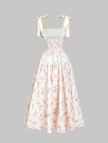 SHEIN MOD 女士春季蝴蝶结吊带花卉印花长裙、毕业礼服、女士端庄连衣裙、春假连衣裙 - 彩色 - 查看 5