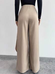 Firerie Women's Elegant Casual Office Commute Pants, Apricot/Khaki Solid Bamboo Texture Fabric, Loose Wide Leg Wrap Skirt Pants, Autumn/Winter New Women's Pants, Apricot Long Pants, Casual Home Long Pants, Elegant Pants, Winter Clothes For Women, Fall Outfits - Apricot - View 2