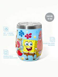 SpongeBob SquarePants | SHEIN 360毫升/12盎司不锈钢材质，防漏盖，适用于冷热饮，适用于大多数车载杯架，送礼佳品 - 彩色 - 查看 3