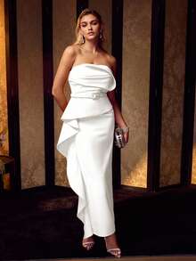 MOTF Soiréza SPLIT RUFFLE STRAPLESS PROM DRESS - White - View 6