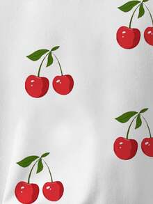 Resyla 女士休闲樱桃印花圆领短款T恤 - 白色 - 查看 4