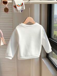 SHEIN Sudadera holgada de cuello redondo de punto suave para bebé niña, adecuada para otoño/invierno, con diseños clásicos navideños como Papá Noel, árbol de Navidad, muñeco de nieve, regalo de Navidad, reno, copo de nieve, estampado de patrones navideños, adecuada para Navidad - Multicolor - Ver 4