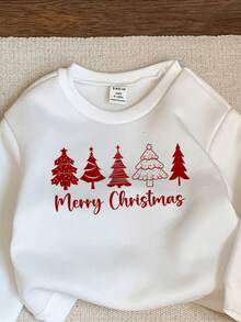 SHEIN Sudadera holgada de cuello redondo de punto suave para bebé niña, adecuada para otoño/invierno, con diseños clásicos navideños como Papá Noel, árbol de Navidad, muñeco de nieve, regalo de Navidad, reno, copo de nieve, estampado de patrones navideños, adecuada para Navidad - Multicolor - Ver 5
