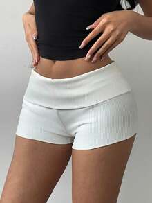 Tseoso 95%纯棉罗纹针织休闲纯色低腰修身运动短裤，适合全年穿着。修身百搭，完美适用于日常穿着、通勤、居家和叠穿。展现柔美少女、清新少女的风格。 - 彩色 - 查看 5