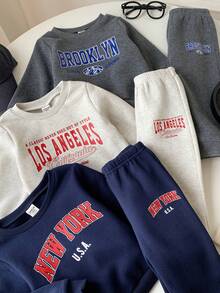 SHEIN Bộ 6 món áo nỉ cổ tròn và quần jogger in chữ thời trang lót giữ nhiệt cho bé trai, thoải mái, thích hợp mặc hàng ngày, trong nhà, ngoài trời, thể thao, tiệc tùng, lễ hội, thời trang đường phố, bộ đồ thể thao, Giáng sinh, Năm mới, bộ đồ thu đông cho bé trai, bộ đồ thể thao cho bé trai, quần áo thể thao cho bé trai, bộ quần áo thể thao cho bé trai - Nhiều màu - Xem 3