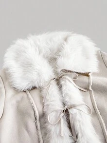 SHEIN MOD Áo khoác mùa thu đông màu be cổ điển sang trọng, phối lông thú, lót giữ nhiệt, có nơ, cổ ve áo, tay dài, thích hợp cho hẹn hò, tiệc tùng, sinh nhật, dạ hội. Áo khoác lông ngắn cho nữ, áo khoác nữ, áo khoác phù hợp cho váy, đi học, phong cách Y2K, Grunge, Hippie, ấm áp cho mùa thu và mùa đông. - Màu be - Xem 3