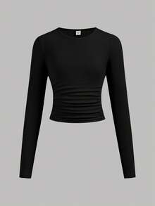 SHEIN Girlism 3pcs/Set Tween Girls' Fitted Casual Solid Color Round Neck Ruched Long Sleeve T-Shirt - Baby Pink - View 6