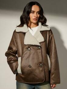 Aveloria Modichic New Retro Chic Versatile Fashionable Suede Faux Fur Jacket, Simple Women Outerwear - Brown - View 6