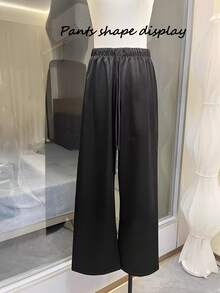 Franclia 女士醋酸纤维纹理宽松舒适休闲阔腿裤 - 黑色 - 查看 5