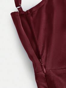 Pitira 少女派对礼服，侧边褶裥缎面吊带伴娘礼服，优雅正式晚宴舞会婚礼宾客礼服，毕业典礼、晚宴派对礼服 - 酒紅色 - 查看 7