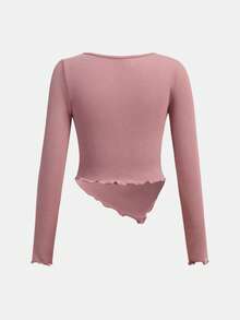 SHEIN Tween Girls 2pcs Set Asymmetric Hem Long Sleeve Top With A-Line Midi Skirt, Elegant Vintage Style For Outing And Party Graduation Dress, Casual Daily Wear - Dusty Pink - View 7