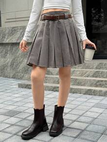 SHEIN 少女复古格子百褶裙，时尚休闲百搭日常装