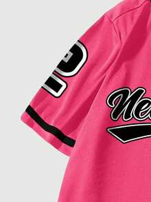 ROMWE MEN Prep 男士单排扣城市标志印花休闲短袖衬衫 - 粉色 - 查看 4