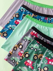 5-Pack Set, Multi-Color Classic Excavator-Themed Color-Blocked Basic Style Boxer Briefs For Teenage Boys, Comfortable And Soft Boxer Briefs. - Multicolor - View 6