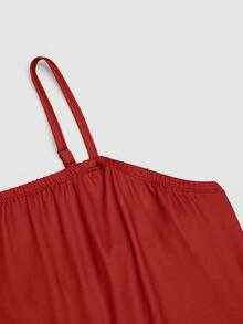 SHEIN Clasi 大码女式纯色短袖开衫外套和印花无袖中长连衣裙套装 - 紅色 - 查看 7