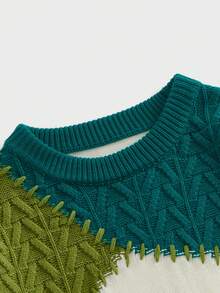 EASEVO Manfinity品牌 - 大码男士撞色套头长袖毛衣，宽松休闲款 - 綠色 - 查看 6