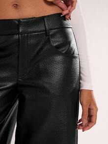 SHEIN BAE Quần ống rộng dáng rộng màu trơn có túi dành cho nữ - màu đen - Xem 3