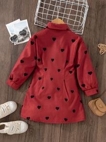 SHEIN Elladie kids Young Girl' Casual Heart Pattern Corduroy Shirt Dress, Autumn/Winter