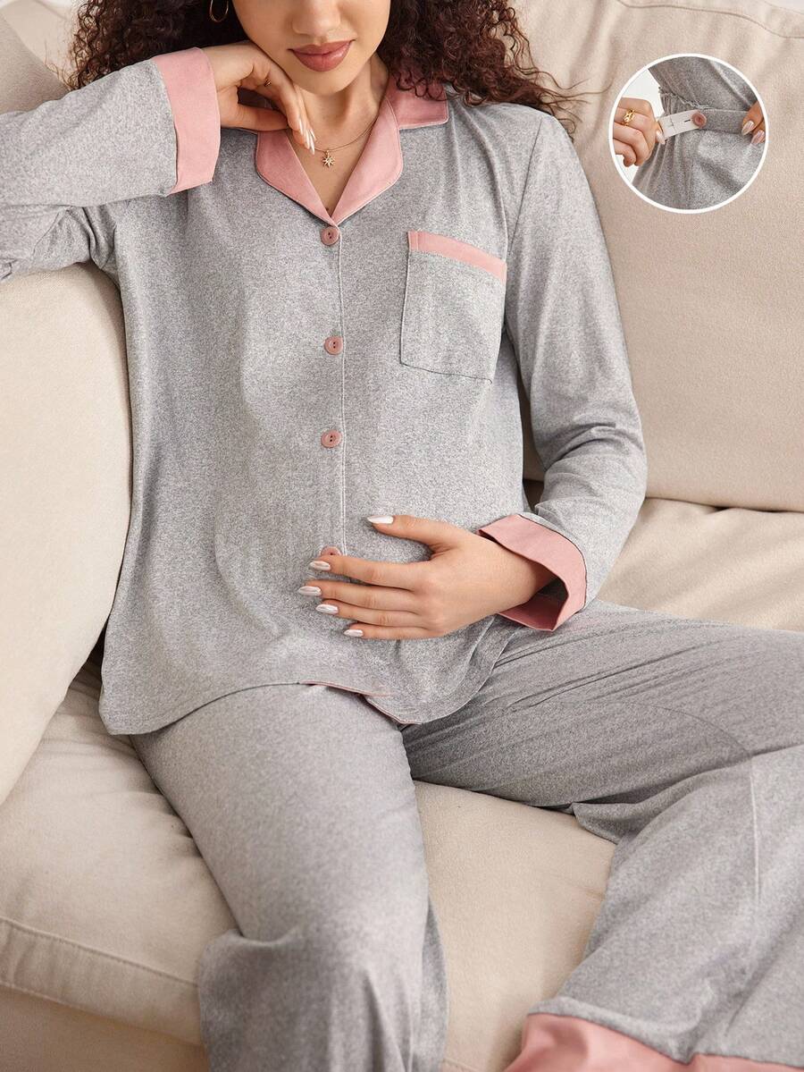 Moonlight&Mama 柔软舒适的休闲撞色孕妇家居服 - 彩色 - 查看 1