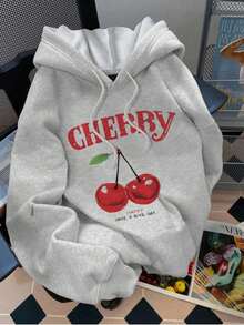 Sudadera Hoodie De Manga Larga Con Estampado De Cherry - Cuello Redondo Cómodo, Ideal Para Deportes Al Aire Libre Estilo Para Todas Las Estaciones Tela Gruesa De Gran Calidad - Gris - Ver 1