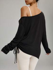 Rhythm Era 大码女式纯色V领侧抽绳宽松休闲长袖T恤