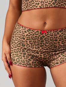 MISSGUIDED Leopard Print Cami Tank Top And Matching Bootie Shorts Two Piece Co-Ord Set With Red Trim Detail - Multicolor - View 3