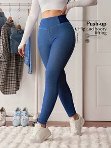 SHEIN Unity Damen Skinny Jeans mit elastischem Bund - Blau - Übersicht 5
