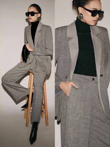 Lumivelle 女士商务套装双排扣西装外套和裤子套装 - 淺灰色 - 查看 1