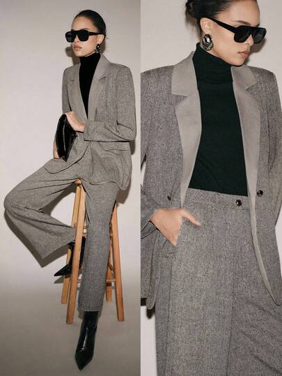 Lumivelle 女士商务套装双排扣西装外套和裤子套装