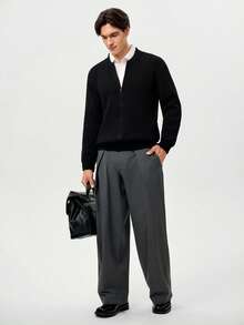 RONVEXI Stylish Men Black Knitwear Cardigan Long Sleeve Regular Length V Neck For Everyday, Fall/Winter - Black - View 5