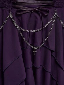 ROMWE Robe femme grande taille gothique vintage avec chaîne métallique amovible à la taille et ourlet asymétrique - Prune - Voir 4