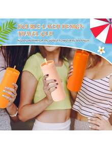 This Frosted Double-Walled Plastic Cup Features A Matte Waterproof Coating, Is Reusable, And Has A 480ml/16oz Capacity. Suitable For The Office, Restaurants, Outdoor Activities, Mother's Day Gifts, And Car Use. - Multicolor - View 5