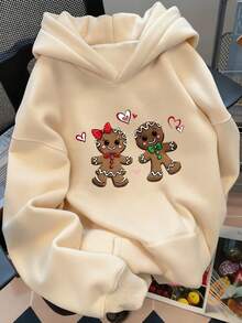Sudadera con capucha de mujer con estampado de hombres de jengibre amorosos para Navidad - Albaricoque - Ver 3