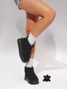 Solezae Cozy Girl Season Women's 1.5" Ultra-Light Platform Premium Suede Leather Black Ankle Snow Booties-Plush Fur Trim, Cozy Ankle Fit, Warm, Stylish & Endlessly Wearable - Black - View 5