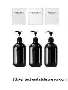 Set Of 3, 16.9oz/500ml Black Refillable Shampoo And Conditioner Dispenser Bottles With Pump And Waterproof Labels, Plastic Shower Bottles For Home, Hotels And Bathrooms Home Bathroom Decor Fall Decor Back To School - Black - View 9