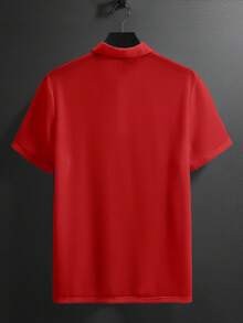 Manfinity Homme Men's Solid Color Short Sleeve Casual Office Polo Shirt - Red - View 2