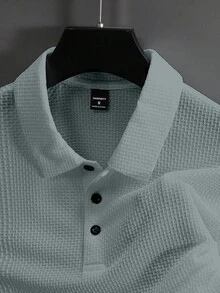 Manfinity Homme Men's Solid Color Front Button Short Sleeve Casual Polo Shirt - Light Grey - View 6