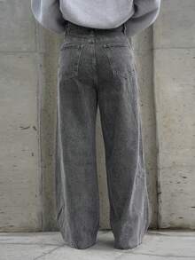 SAYEHFBABY Casual Washed Distressed Wide-Leg Denim Trousers - Grey - View 2