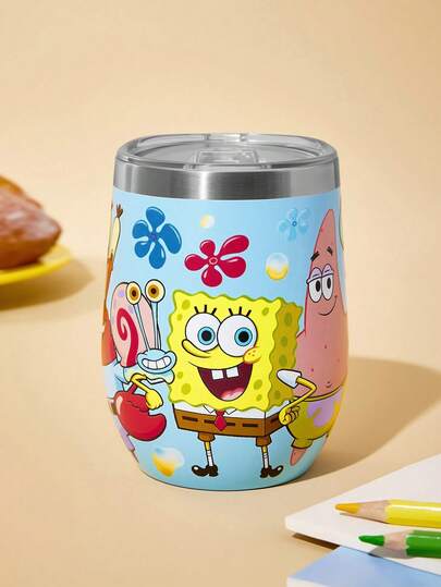 SpongeBob SquarePants | SHEIN 360 Ml /12 Oz  Stainless Steel,Leak-Proof Lid, Suitable For Hot Drinks/Cold Drinks, Suitable For Most Cup Holders,Gift Ideas