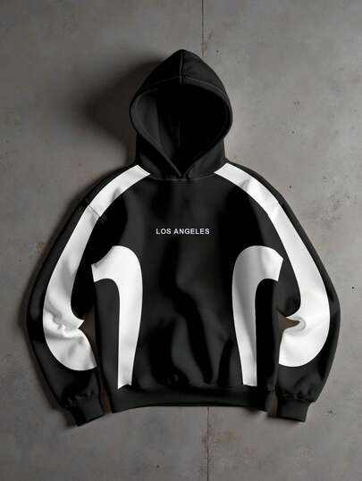 Manfinity EMRG 男士休闲撞色字母图案连帽衫，秋季款