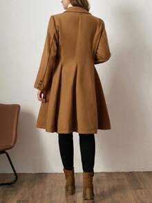 Zelara معطف صوفي مزدوج الصدر بياقة واسعة للمرأة ذات الحجم الكبير، خريف/شتاء - كاكي - مشاهدة 3
