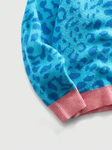 ROMWE MEN Street Life Herren Lässig Pullover mit Kontrast-Einfassung und Leoparden-Jacquard-Muster, Herbst/Winter