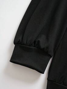 EMERY ROSE Áo nỉ cổ tròn in hình trái tim bất đối xứng thanh lịch, đa năng cỡ lớn, ngày lễ tình nhân - màu đen - Xem 3