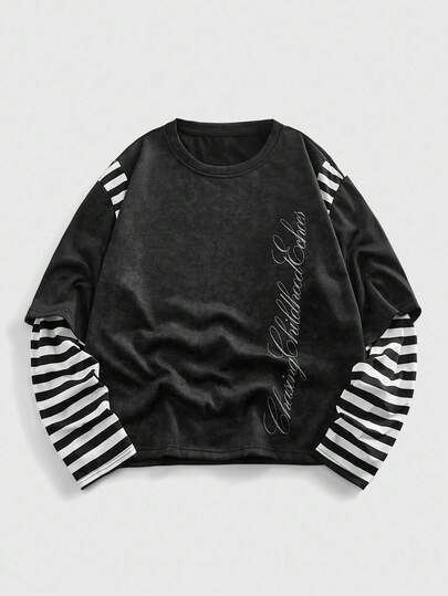 Street Life Camiseta de manga larga a rayas 2 en 1 para hombre